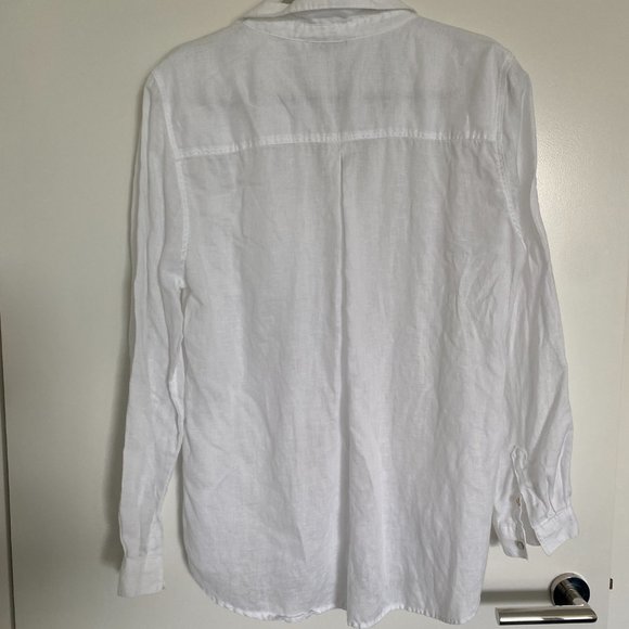 AS NEW WHITE LINEN LONG SLEEVED SHIRT - SIZE 14 - HIGH LOW HEM - Picture 5 of 5